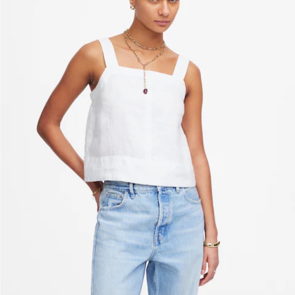 Madewell - Contrast-Stitch Squareneck Top in 100% Linen